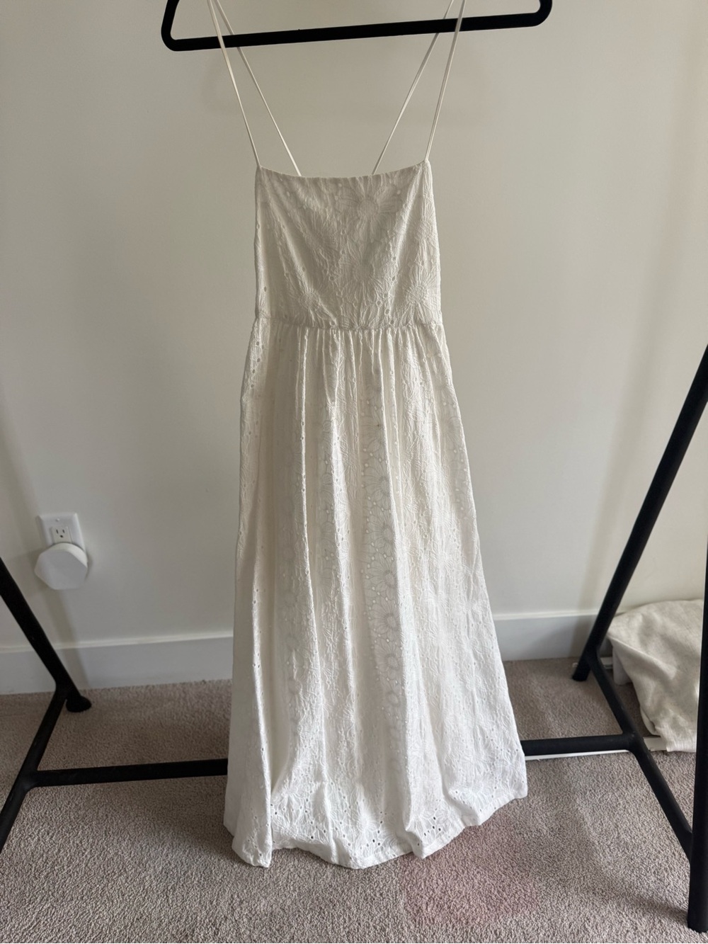White Eyelet Spaghetti-Strap Maxi Dress